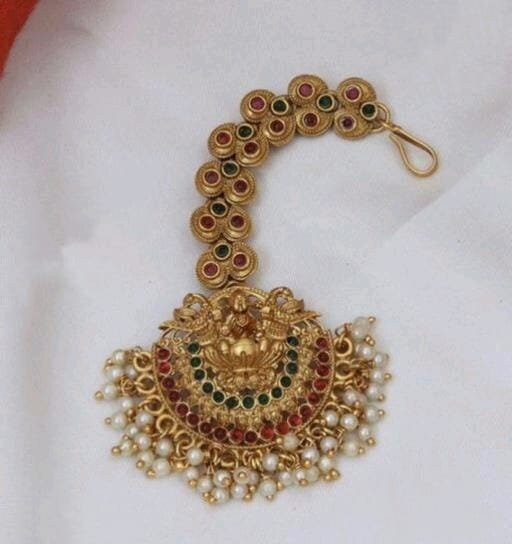 Temple Gold Plated Tikka Maang Tikka Gold Tikka Bridal Maang Tikka Jewelry Antique Tikka Headpiece Wedding Tikka Pakistani Golden Tikka