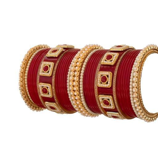 Rajasthani Kundan Red Bangles/Indian Wedding Punjabi Chooda/Red Chura Bangles/ Bridal Punjabi Chura Wear Red Chura Set for Marriage