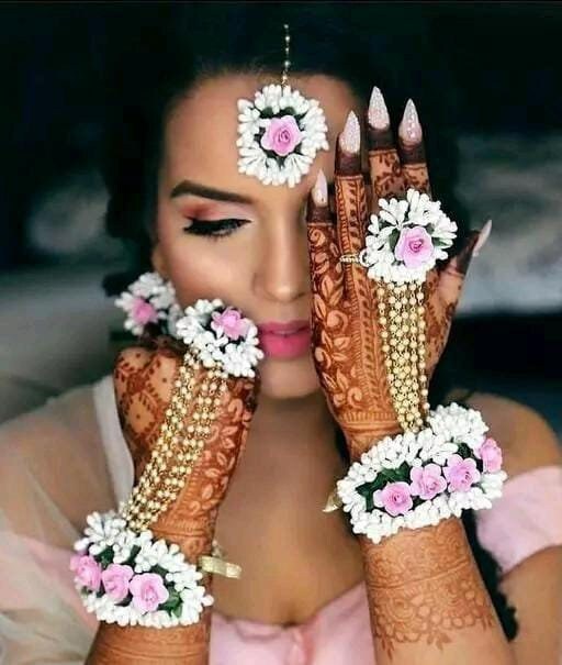 Baby Flower Jewelry Bridal Haldi Shower Set Women Mehandi Designer Pink Mehendi Ceremony Floral Gotta Patti Showerparty Wedding