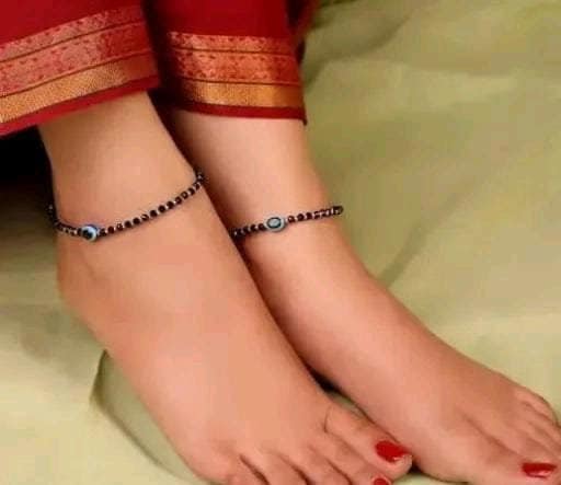 Evil Eye Black Beaded Anklet/ Ghungroo Payal/ Bollywood Jaipuri Jewelry/ Heavy Kundan Payal/ Wedding Silver Payal/ Indian Jewelry