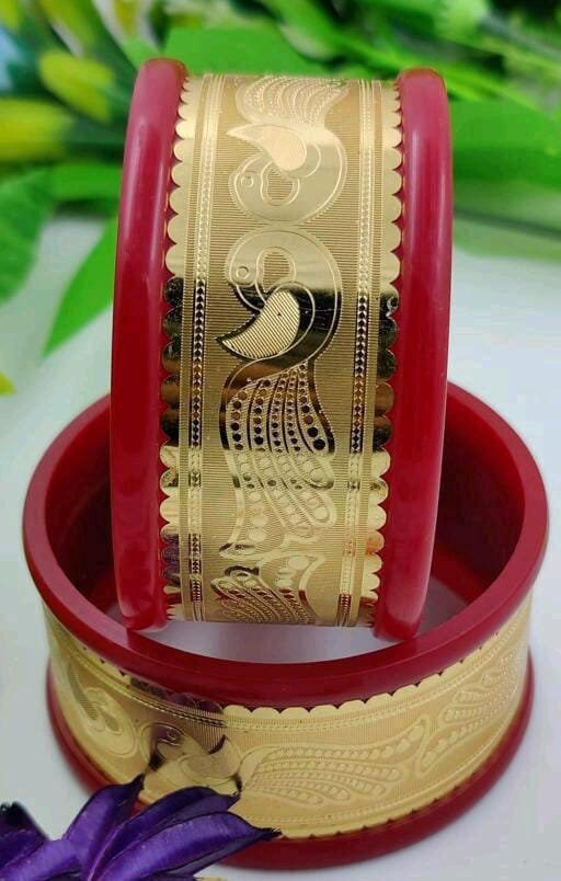 Designer Alloy Gold Plated Kada Bangles, Shakha Pola Bangles, Red White Copper Plated Bangles, Acrylic Bangles, Bangoli Acrylic Wedding Set