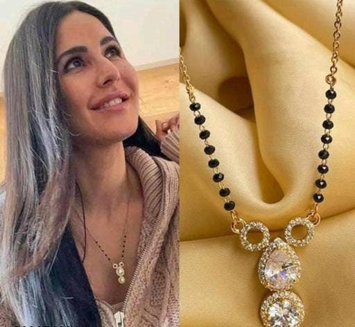 Katrina Kaif Inspired Diamond Mangalsutra/ Bollywood Mangalsutra/ Indian Jewelry/ Black Beads Chain/ Celebrity Necklace