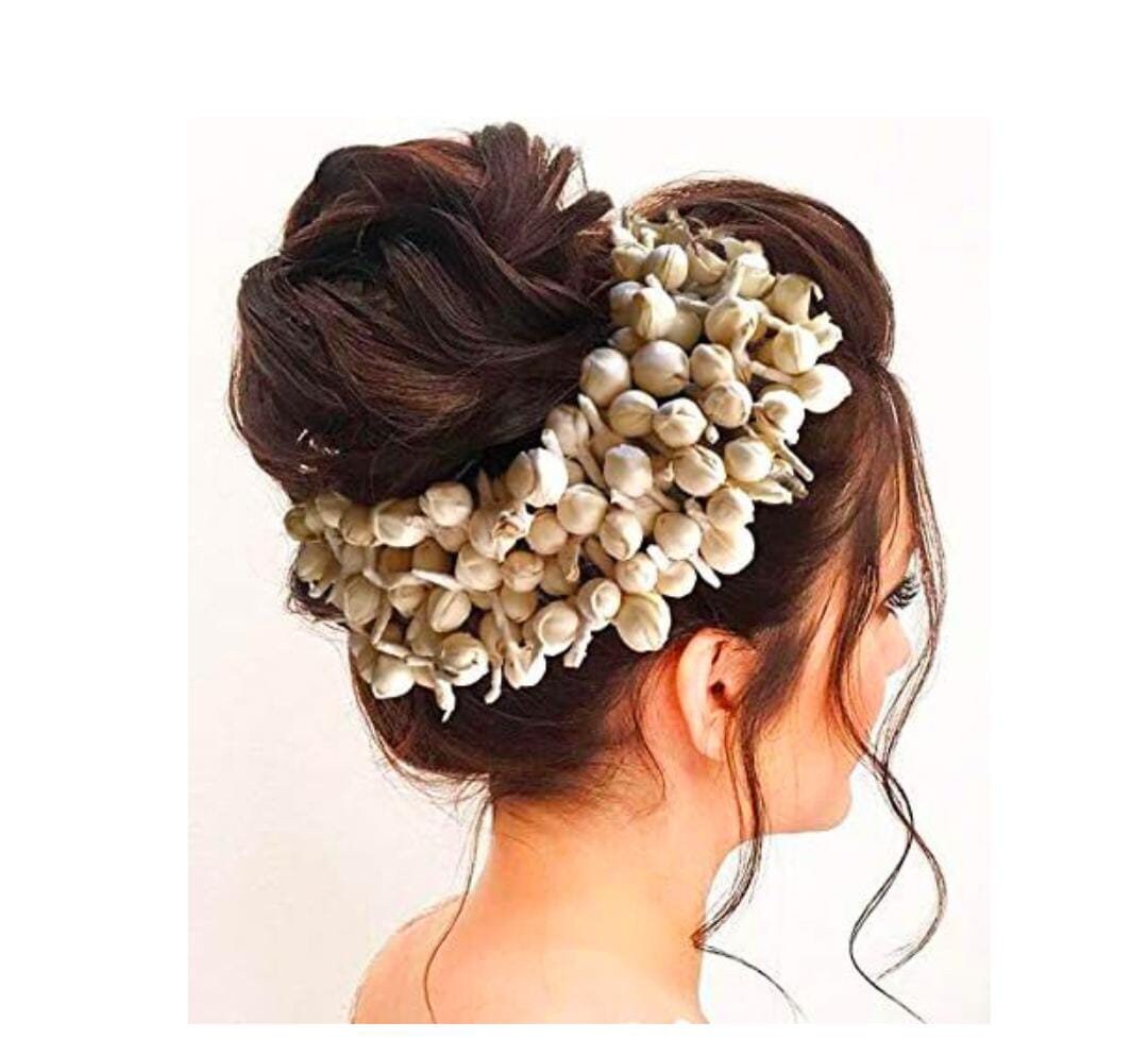 Artificial 1 Meter Long Mogra Gajra Hair Scrunchie, Wedding Gajra Bun Holder, Gajra Hand band, Wedding Favors, Mogra Hand Hair Accessories