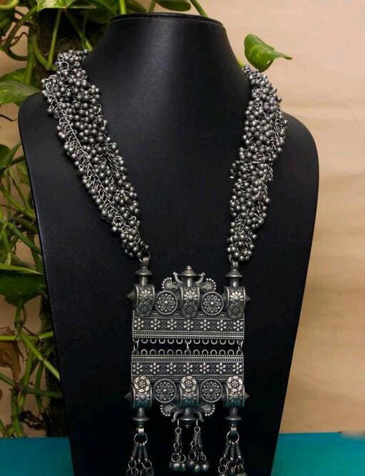 Indian Oxidized Silver Plated Handmade Designer Jewellery set/ Party wear Jewelry set/ Oxidized choker necklace earrings jhumka jhumki Set