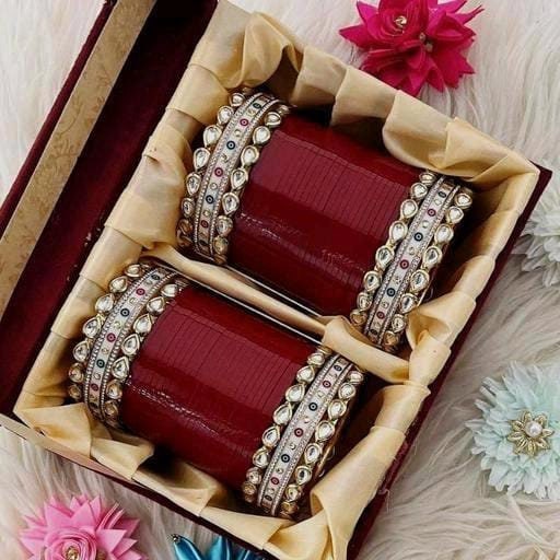 Beautiful Kundan Bangles/Indian Wedding Punjabi Chooda/Red Chura Bangles/ Bridal Punjabi Chura Wear Red and Golden Chura Set for Marriage