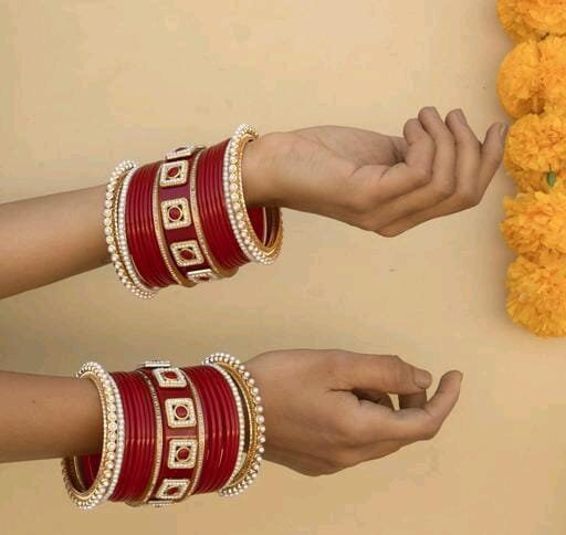 Rajasthani Kundan Red Bangles/Indian Wedding Punjabi Chooda/Red Chura Bangles/ Bridal Punjabi Chura Wear Red Chura Set for Marriage