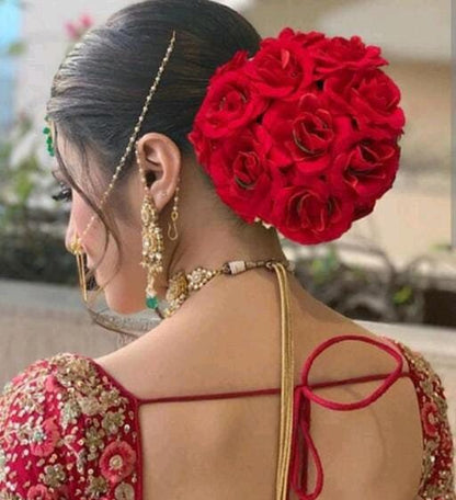 Hair Bun Gajra Reusable Bun Flower Jewelry for Wedding Bridal Juda for Bride Indian Floral Bun Bollywood Style Classical Dance