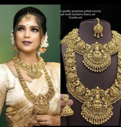 Traditional South Indian Temple Laxmi Coin Heavy Long Bridal Necklace Set With Earrings, Maangtikka, Kamarband Set/ Bridal Indian Necklace