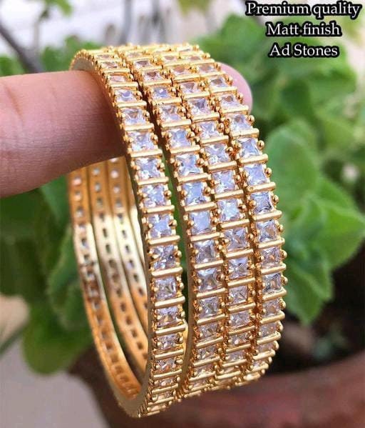 AD Micro Plated Gold Bangles/ Monolisa Pack Of 4 Bangle Set/ Gemstone Bangle Kangan Set/ Rajwadi Bracelet Set/ Golden Golden Chura Set