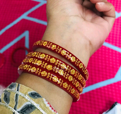 Mokor Mukh Sakha Flower Design Plain Pola Bangles, Shakha Pola Bangles, Red White Copper Plated Bangles, Acrylic Bangles, Bangoli Bangles