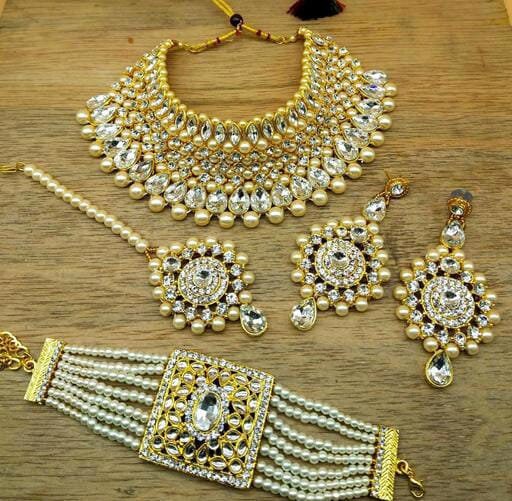 Kundan Necklace Set With Bracelet, Polki Kundan Jadau Wedding Bridal Jewelry Set, Statement Kundan Necklace Set, Pakistani Necklace Set