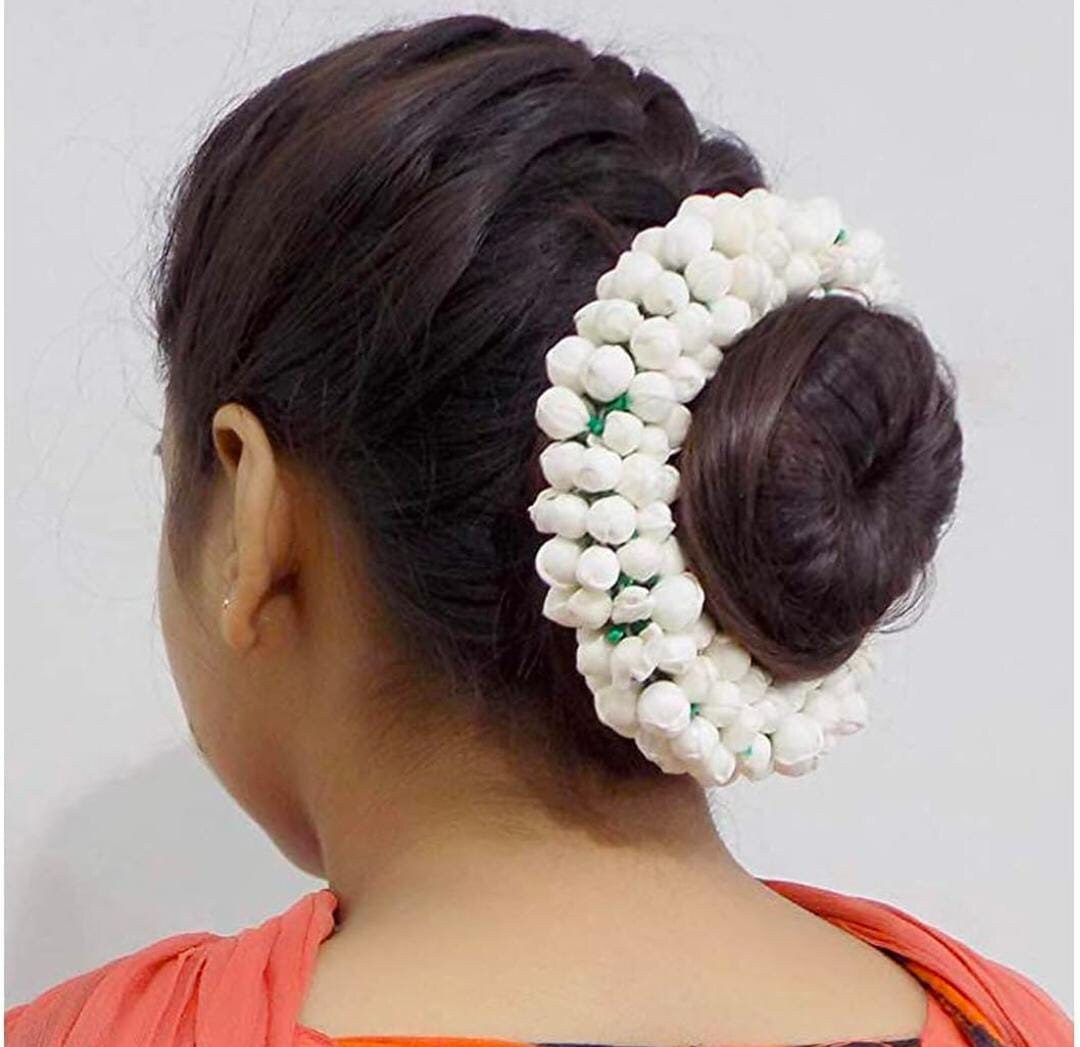 White Mogra Artificial Gajra , Wedding Gajra Bun Holder, Gajra Hand band, Wedding Favors, Mogra Hand Hair Accessories