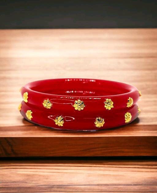 Flower Design Sakha Flower Red Plain Pola Bangles, Shakha Pola Bangles, Red White Copper Plated Bangles, Acrylic Bangles, Bangoli Bangles