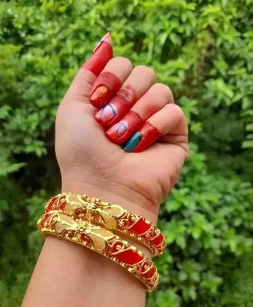 Gold plated Temple bangoli bangles/ traditional bangle/ indian shakha pola bangles/ red bangles/ pack of 2 set /pola bangles /indian bangles