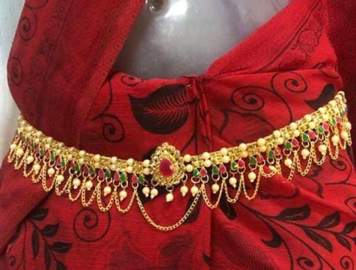 Kundan Belly Chain For Saree,Indian Waist Chain, Gold Plated Pearl Saree BellyChain ,Jewelry Belt,Ethinic Jewelery, Bridesmaid Jewelry