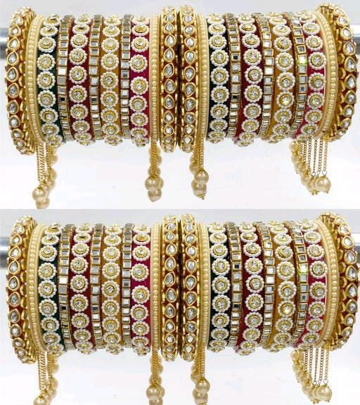 Premium Handmade Kundan Bangles/Indian Wedding Punjabi Chooda/Red Chura Bangles/ Bridal Punjabi Chura Wear Golden Chura Set for Marriage