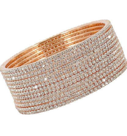 Rose Gold 12 Bangles Set, Cubic Zirconia Metal Bangles, Gemstone Studded Bangles, Glossy Traditional Bangles, AD Bangle Set