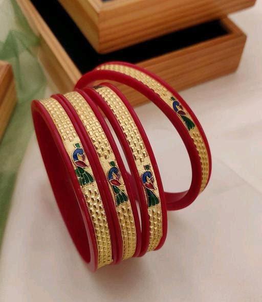 Gold plated Temple bangoli bangles/ traditional bangle /indian shakha pola bangles /red white bangles/ pack of 4 set bangles /indian bangles