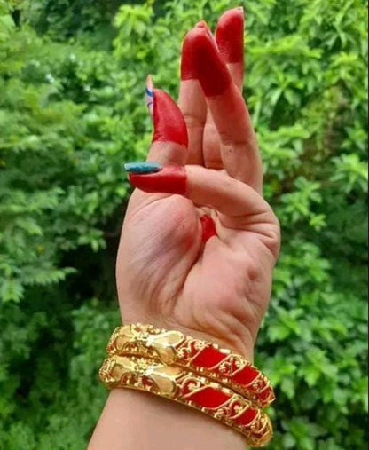 Gold plated Temple bangoli bangles/ traditional bangle/ indian shakha pola bangles/ red bangles/ pack of 2 set /pola bangles /indian bangles