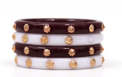 Flower Shell Gold Binding bangoli bangles/ traditional bangle/ indian shakha pola bangles/ red white bangles/pack of 4 pola indian bangles