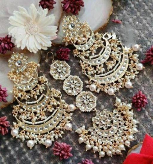 Sabyasachi Kundan Maangtikka With Layered Long Earrings Set, Gold Finish Ethnic Jewelry Set, Minimalist Jewelry, Tikka With Earrings Jewelry