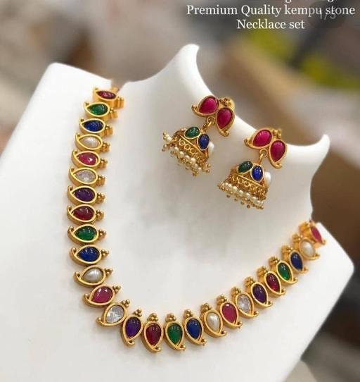 Traditional Indian Golden Necklace & Earrings Jhumki jhumka Jewelry Set For Wedding Festive Wear Beautiful Designer Choker Necklace Set