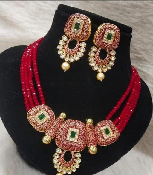 indian Beaded Kundan Necklace Set / Handmade Kundan Jewelry Set / Festive Necklace Set/Jewelry set for women/ Indian Wedding Necklace Set