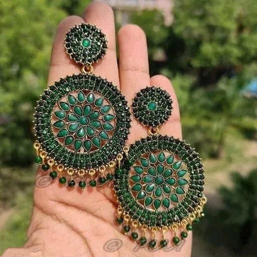 Festive Finery Green Color Chandbaliya Earrings, Long Green Jhumka Earrings, Partywear Earrings, Ethnic Festival Wearing Earrings