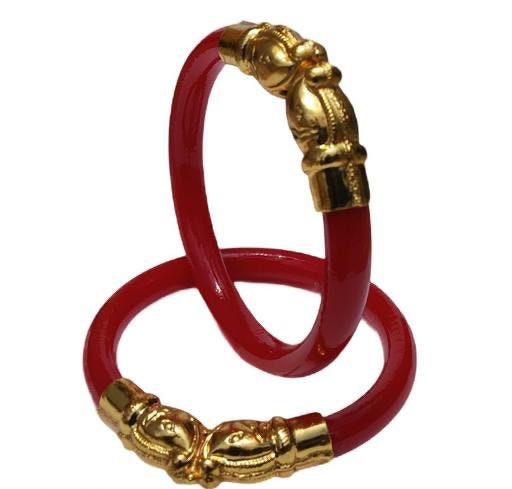 Elephant Bengali Gold Binding Bangles, Shakha Pola Bangles, Red White Copper Plated Bangles, Acrylic Bangles, Bangoli Acrylic Wedding Set