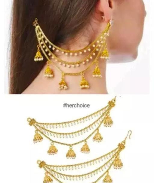 Indian ear chains, pearl kaan chain, saharas, bahubali ear chain, kundan earchain, bahubali earrings, jhumki chandbaliyan