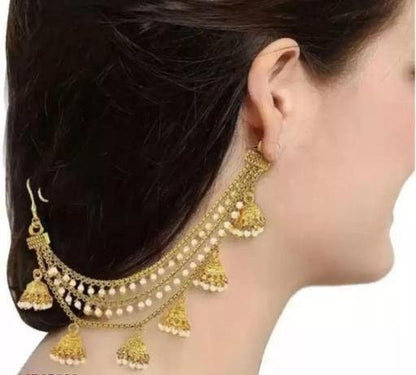 Indian ear chains, pearl kaan chain, saharas, bahubali ear chain, kundan earchain, bahubali earrings, jhumki chandbaliyan