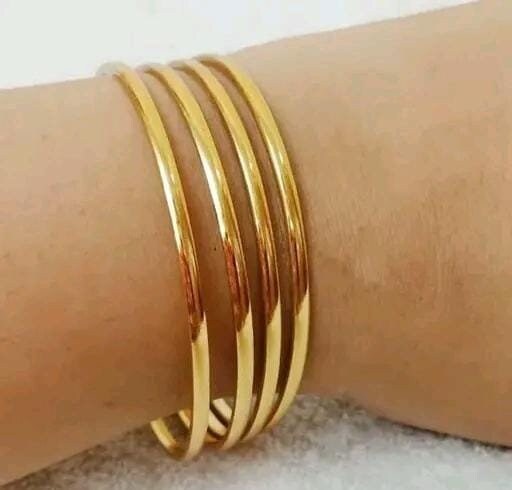 Set Of 4 Gold Colored Stainless Steel Shiny Plain Bangles, Chunky Wide Stacking Bangles, Golden Bangles, Gold polish Bangles Set, Gifts