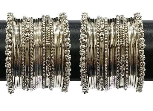 Oxidised Polish Silver Metal Oxidised Bangles Set, Oxidised Chudiya, Ethnic Chudiya Bangles Set, Traditional Bangles, Bracelet & Bangles