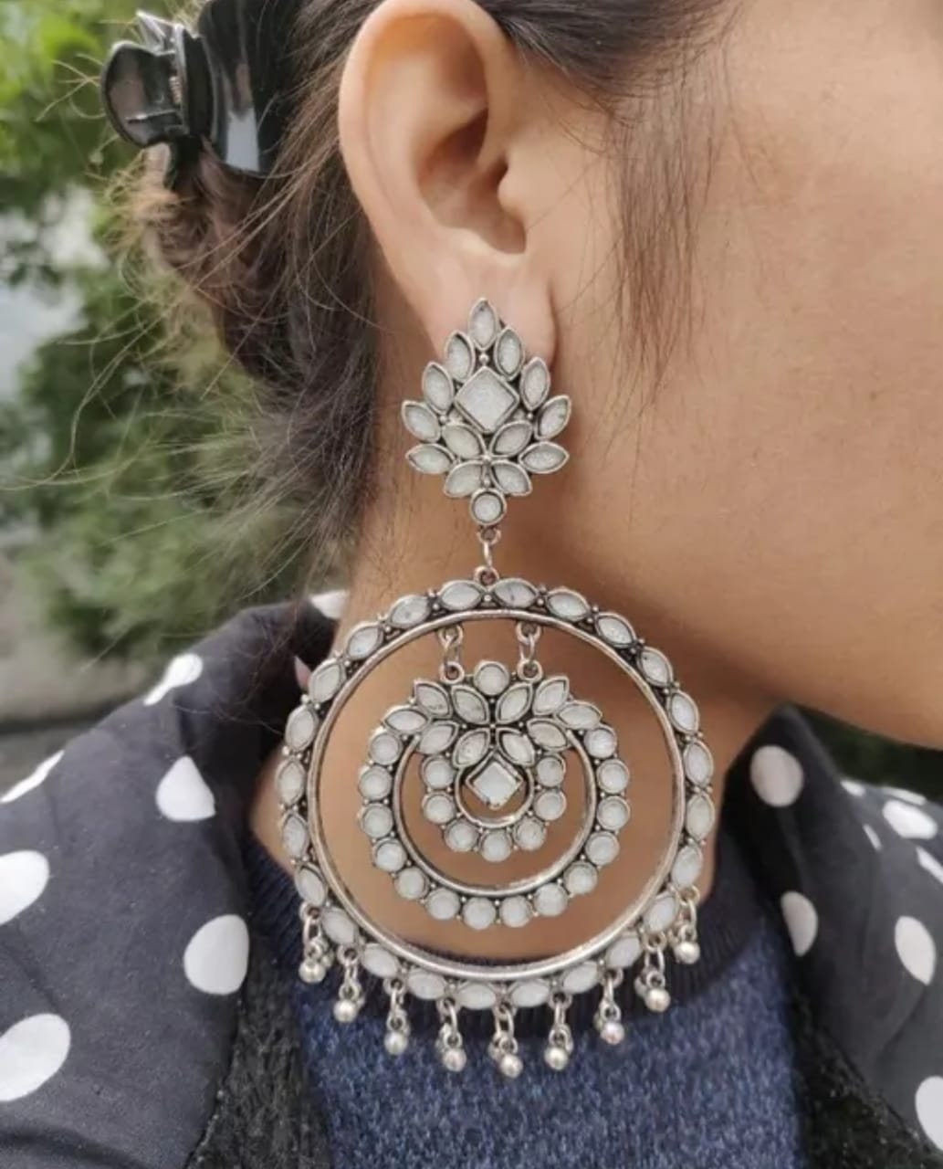 Mirror Afgani Silver Plated Long Jhumka earrings, Layerd Earrings,Mirror Jhumka , Boho Hippie Earrings, Tribal Chandbali Jhumka, Jhumki