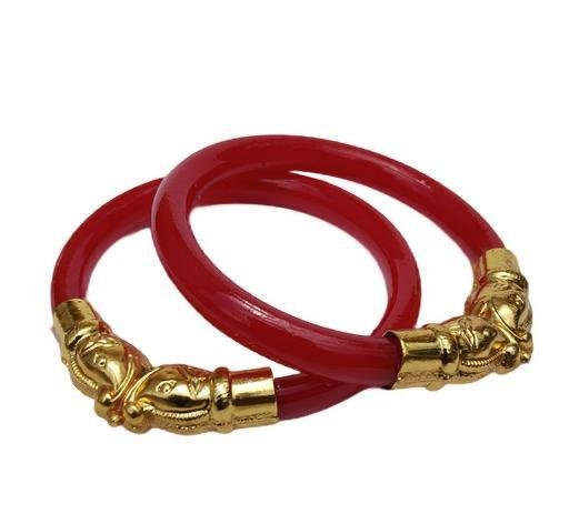 Elephant Bengali Gold Binding Bangles, Shakha Pola Bangles, Red White Copper Plated Bangles, Acrylic Bangles, Bangoli Acrylic Wedding Set