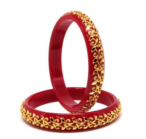 Indian Bengali Sankha Flower Design Pola Bangles, Shakha Pola Bangles, Red White Copper Plated Bangles, Acrylic Bangles, Bangoli Bangles