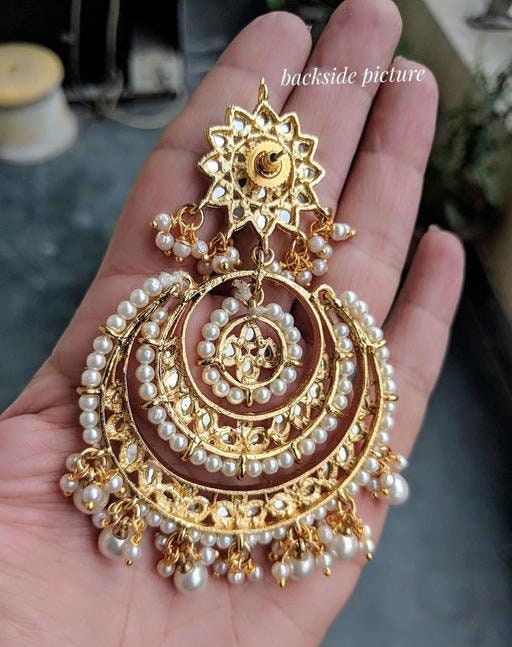 Indian Jewelry Gold Plated Bahubali Circular Stud Long Jhumka  Earrings, Kundan Chanbaliyan, Pakistani Kundan Earrings, Bahubali Jewelry