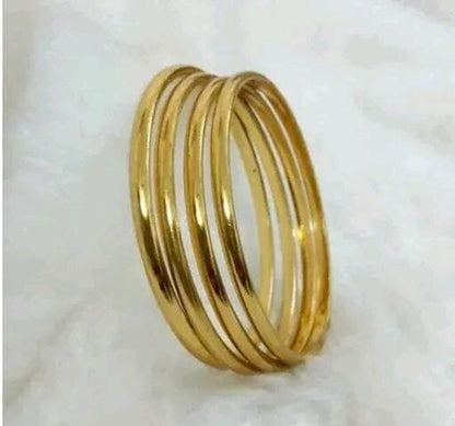 Set Of 4 Gold Colored Stainless Steel Shiny Plain Bangles, Chunky Wide Stacking Bangles, Golden Bangles, Gold polish Bangles Set, Gifts