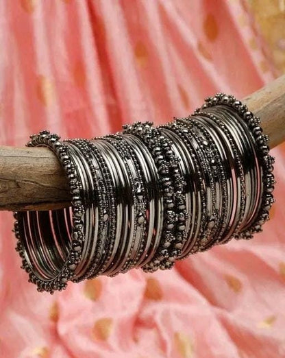 Black Polish Silver Metal Oxidised Bangles Set, Oxidised Chudiya, Ethnic Chudiya Bangles Set, Traditional Bangles, Bracelet & Bangles