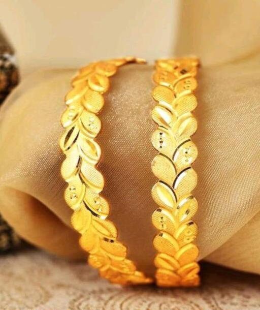 Sabyasachi Designer Gold Leaf Bangle, Big Size Golden Bracelet Set, Indian Jewelry, Gold Plated Bangles, Gold Jewelry, Designer Hand Kada