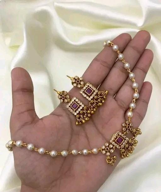 Pearls Ruby Stone Kundan Handmade Pendant Choker Necklace Set With Earrings,Pearls Necklace, Indian Jewelry, Ethnic Traditional Jewelry Set