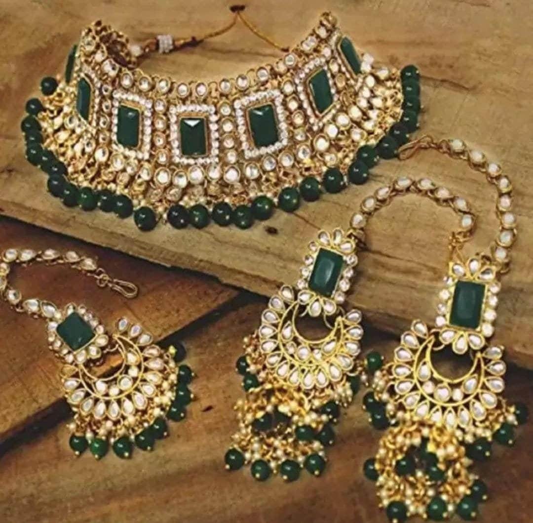 Uncut Kundan Punjabi Jadau Gold Plated Pearls Jewellery Set, Sangeet Jewellery, Rajputi Wedding Pearls Jewellery Set, Gold Plated Jewelry