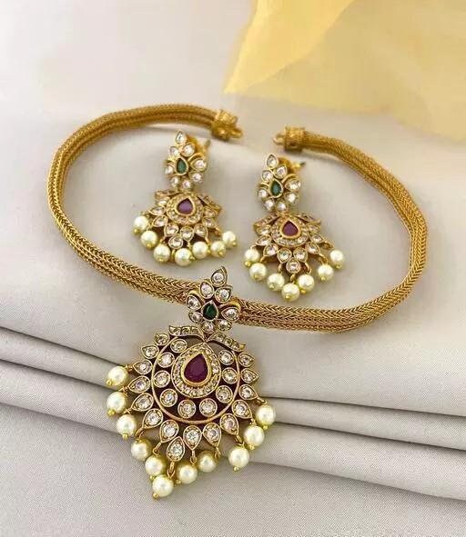 Premium Kempu Stone Gold Platted Matte Finish Laxmi Bridal Jewellery Set with Earrings, Traditional Indian Jewelry, Pakistani Jewelry, Gifts