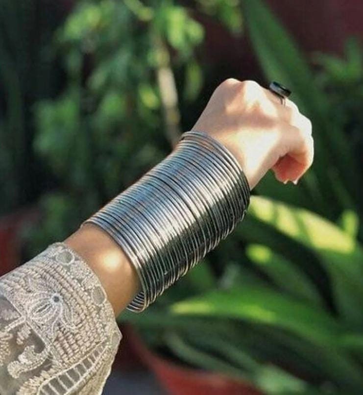 Set Of 24 Silver Metal Oxidised Bangles Set, Silver Chudiya, Ethnic Chudiya Bangles Set, Traditional Bangles, Braceler & Bangles