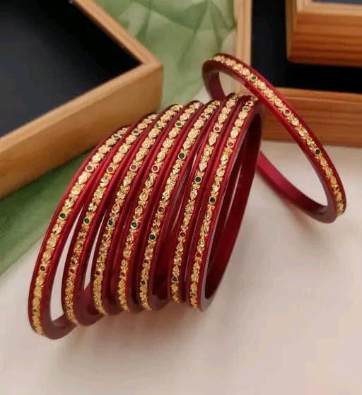 8 Red Shakha Pola Bengali Gold Binding Bangles, Shakha Pola Bangles, Red White Copper Bangles, Acrylic Bangles, Bangoli Acrylic Wedding Set