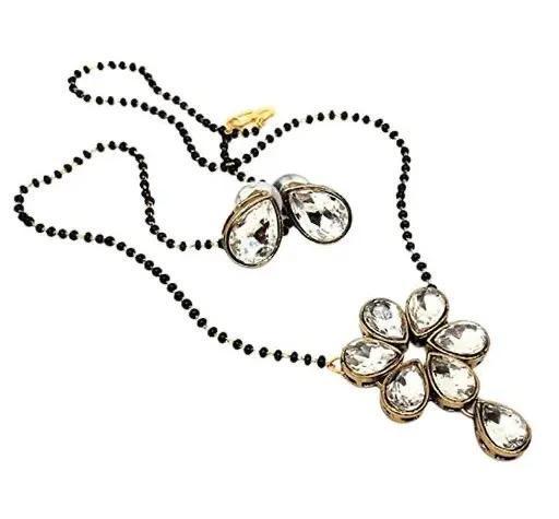 Fine Kundan Pendant Long Black Beads Mangalsutra Necklace For Women, Indian Jewelry, Suhagan Long Chain Necklace Set, AD Jewelry