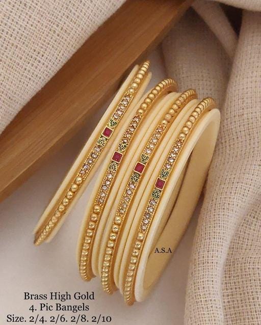 Pack Of 4 White Gold Binding Pola Bangles, Shakha Pola Bangles, White Bangles, Acrylic Bangles, Bangoli Bangles, Golden Bangles,Pola Bangles