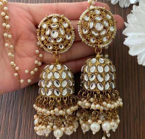 Premium Vintage Long Kundan Chain Style Earrings, Pearls Kundan Long Earrings, Pakistani Earrings, Chain Style Earrings, Kundan Earrings