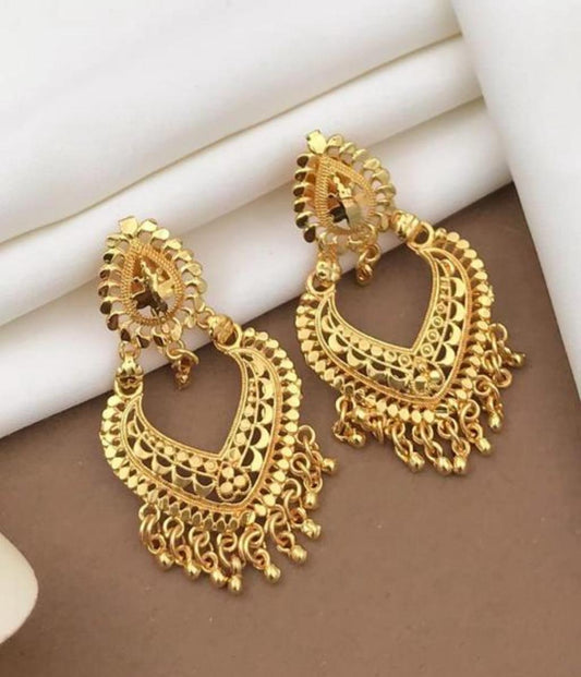 Vintage Gold Plated Long Jhumka Earrings, Golden Long Earrins, Gold Beads Jhumka, Kundan Chanbaliyan, Kundan Earrings, Bahubali Jewelry