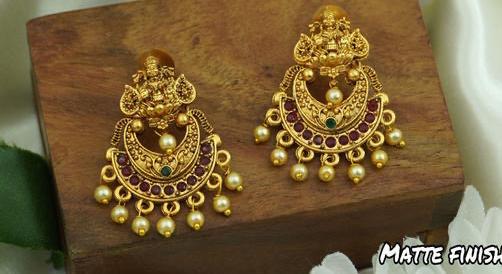 Copper Matte Finish South Temple Gold Plated Earrings, Kundan Chanbaliyan, Kundan Earrings, Bahubali Jewelry, South Indian Jhumka Earrings